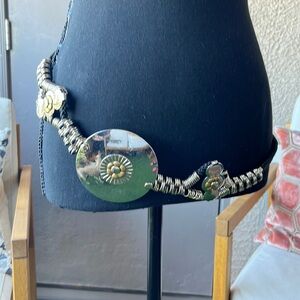 Vintage 80s metal chrome, black, and brass belt Crazy Cool Made in Korea.